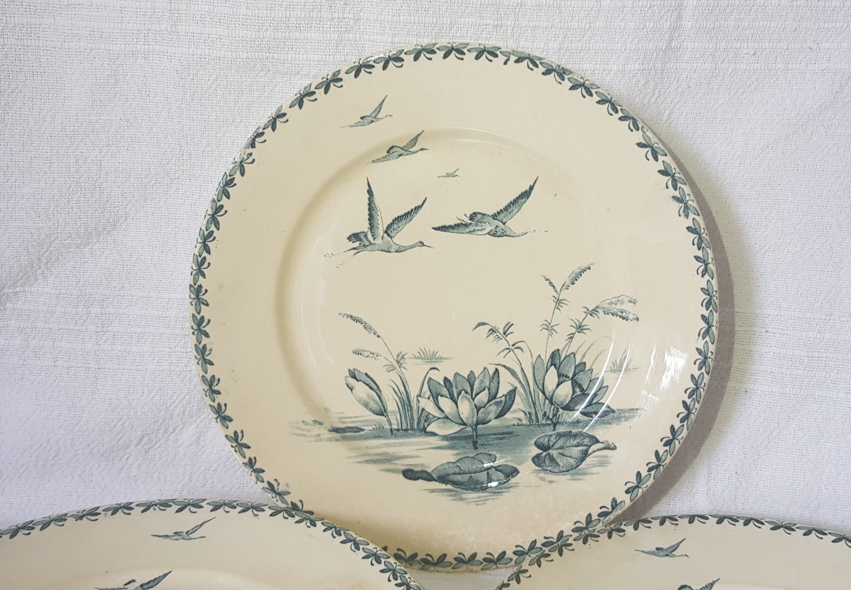 3 flat plates made of Badonviller earthenware model Nenuphar, iron earth