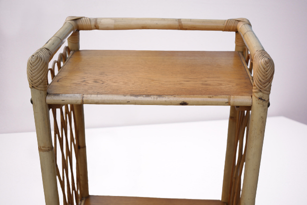Chevet/table appoint/vintage bambou osier et chêne