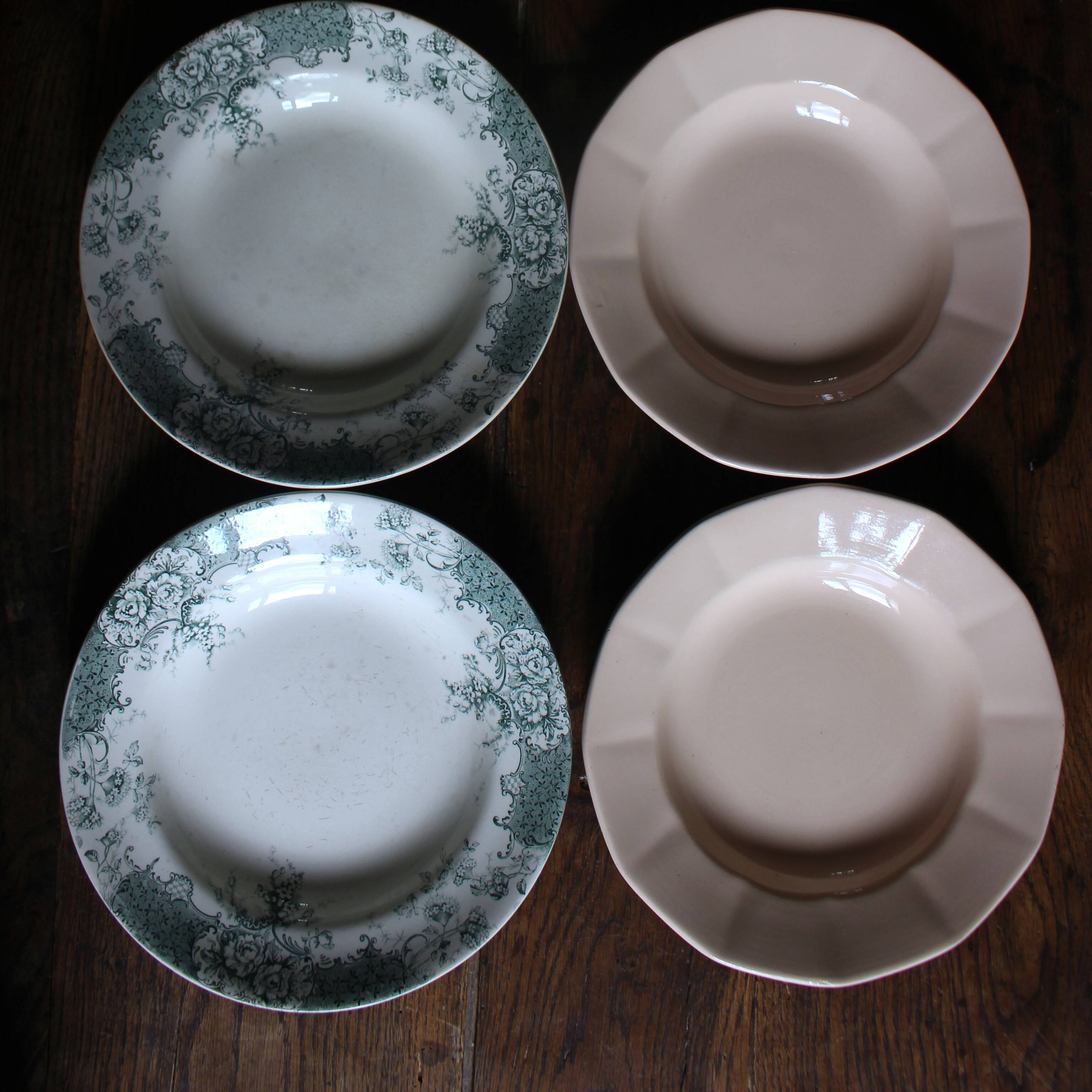 A set of 6 deep plates Fécamp Choisy le Roi Terre de Fer Rose Digoin.