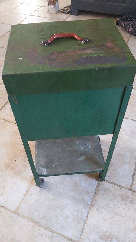Industrial green metal bedside storage from the 50s