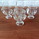 4 VINTAGE French egg cups, transparent glass, hen shape