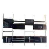Large modular wall system Roche Bobois from the 70s – wood, black lacquered and