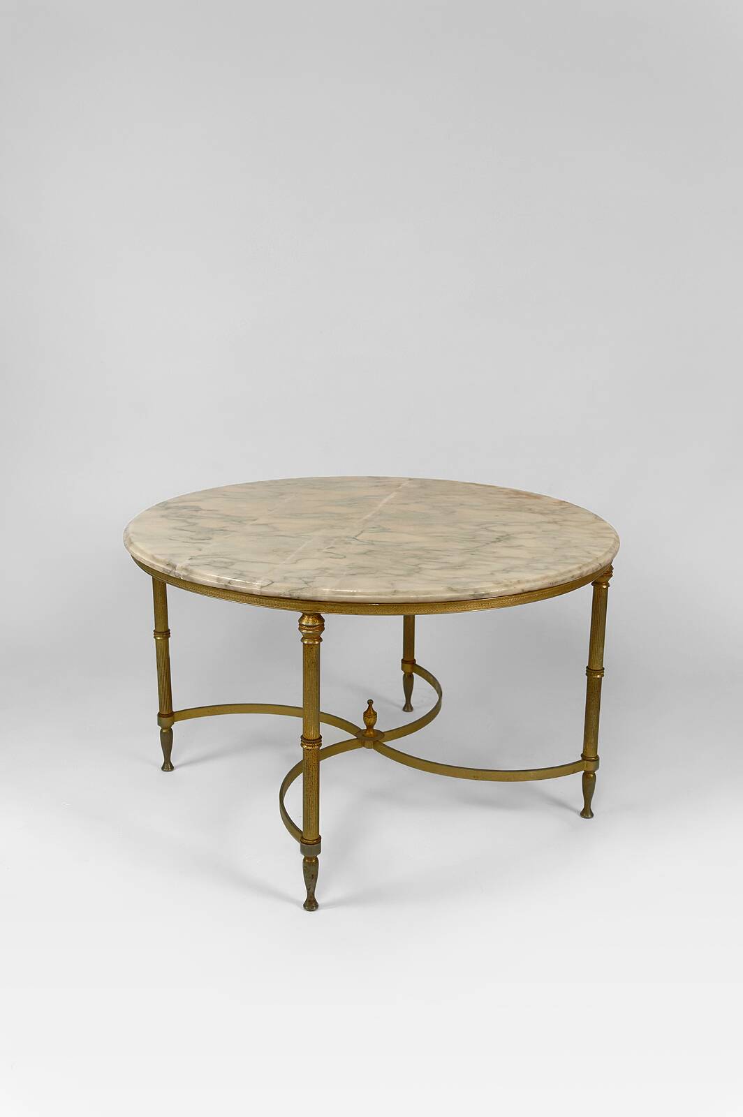 Neoclassical round coffee table, Brass and Marble, France, circa 1960
