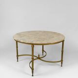 Neoclassical round coffee table, Brass and Marble, France, circa 1960