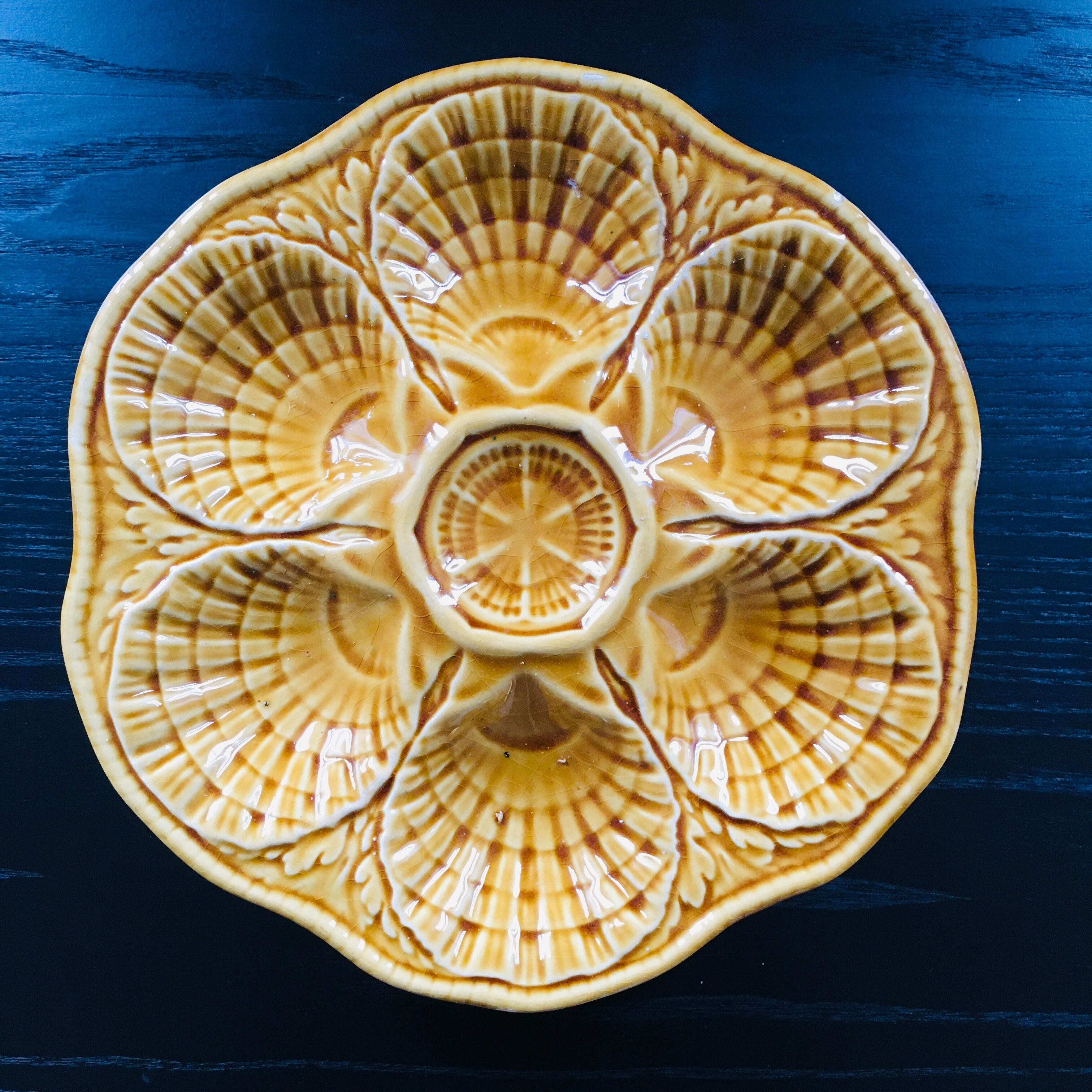 Amber oyster plate Sarreguemines