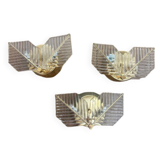 Set of 3 brass Wall Lamps, 1970