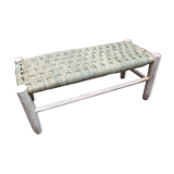 Banc marocain traditionnel en feuilles de palmier de doum et bois brut