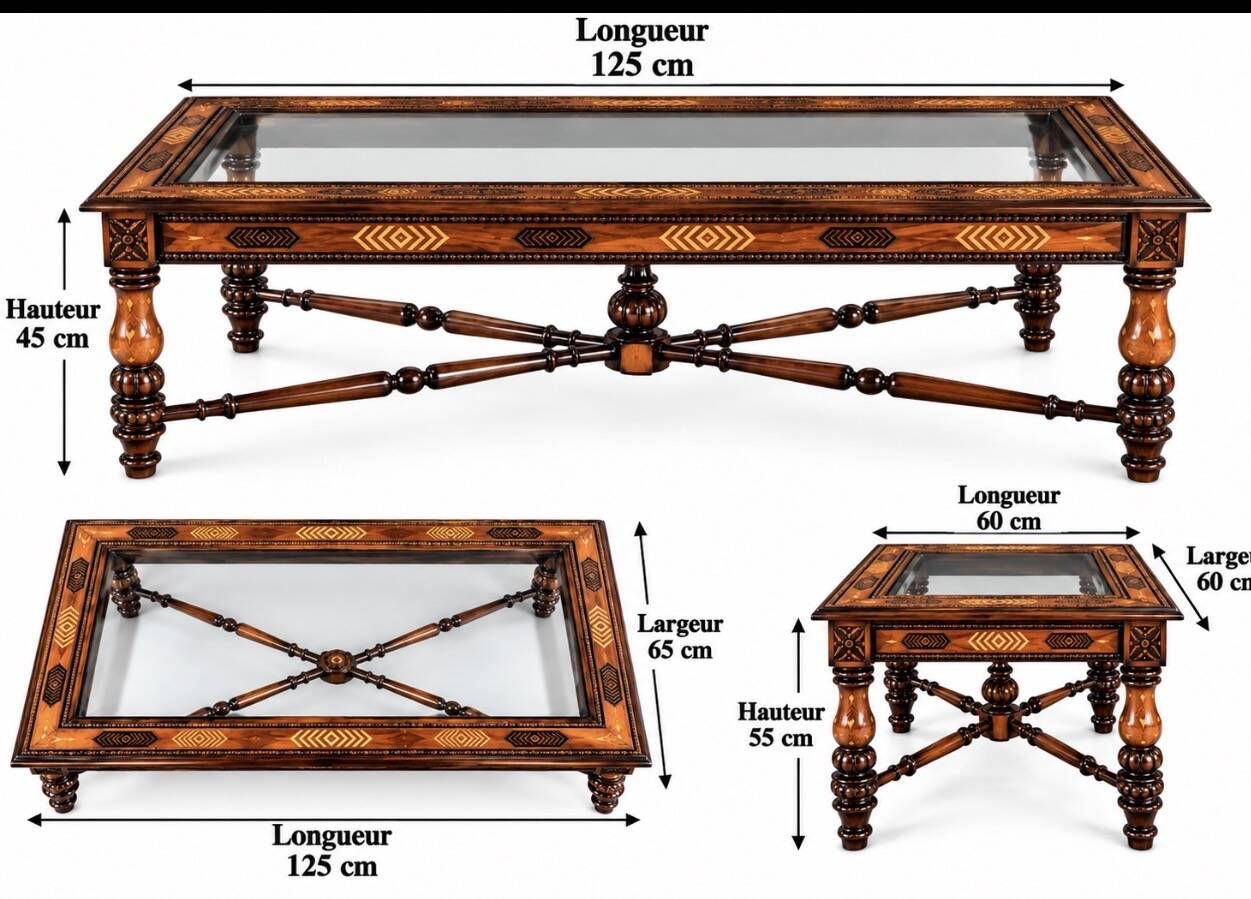 Set of 3 carved wooden coffee tables Chiniot, Pakistan
