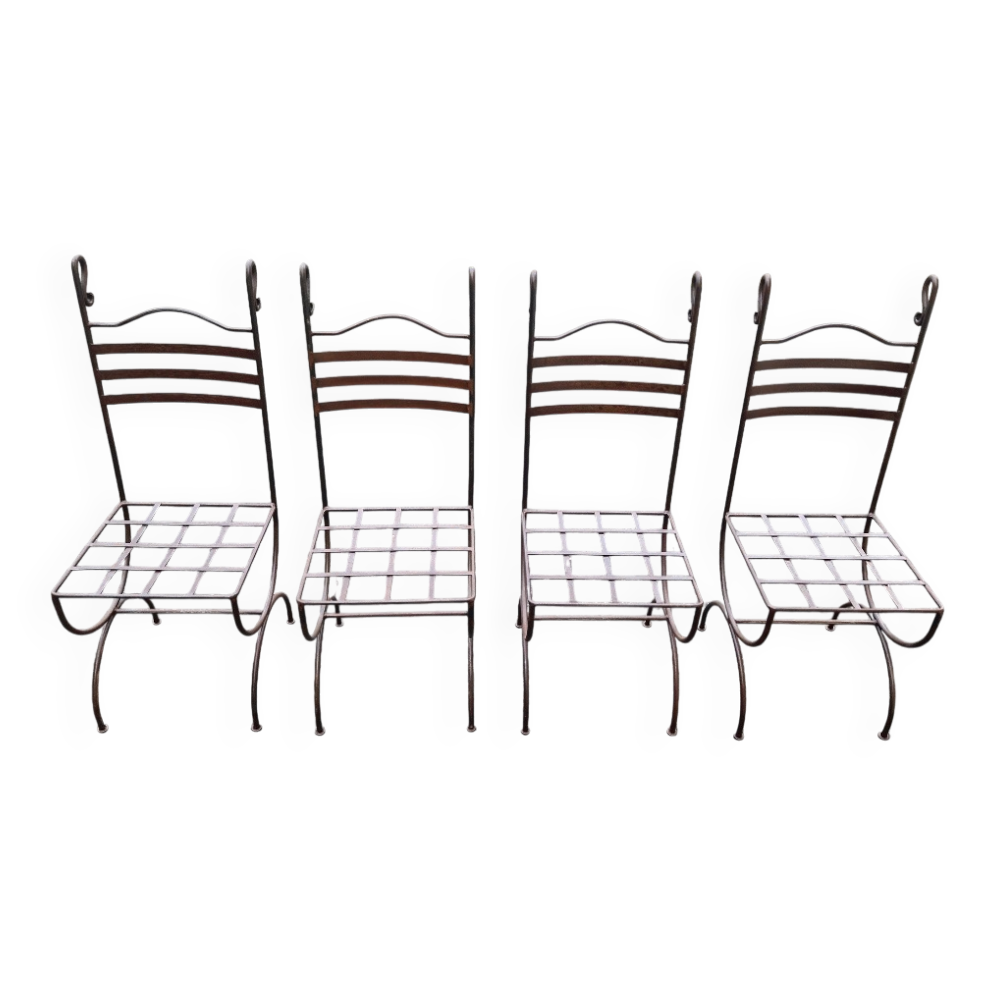 Ensemble de 4 chaises de jardin en fer XXe