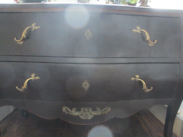 Black curved baroque chest of drawers Louis XV style