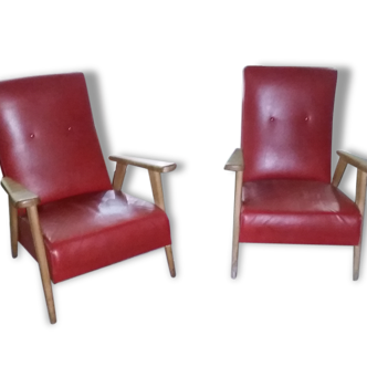 Ancienne paire de fauteuil vintage,année 60, pied compas