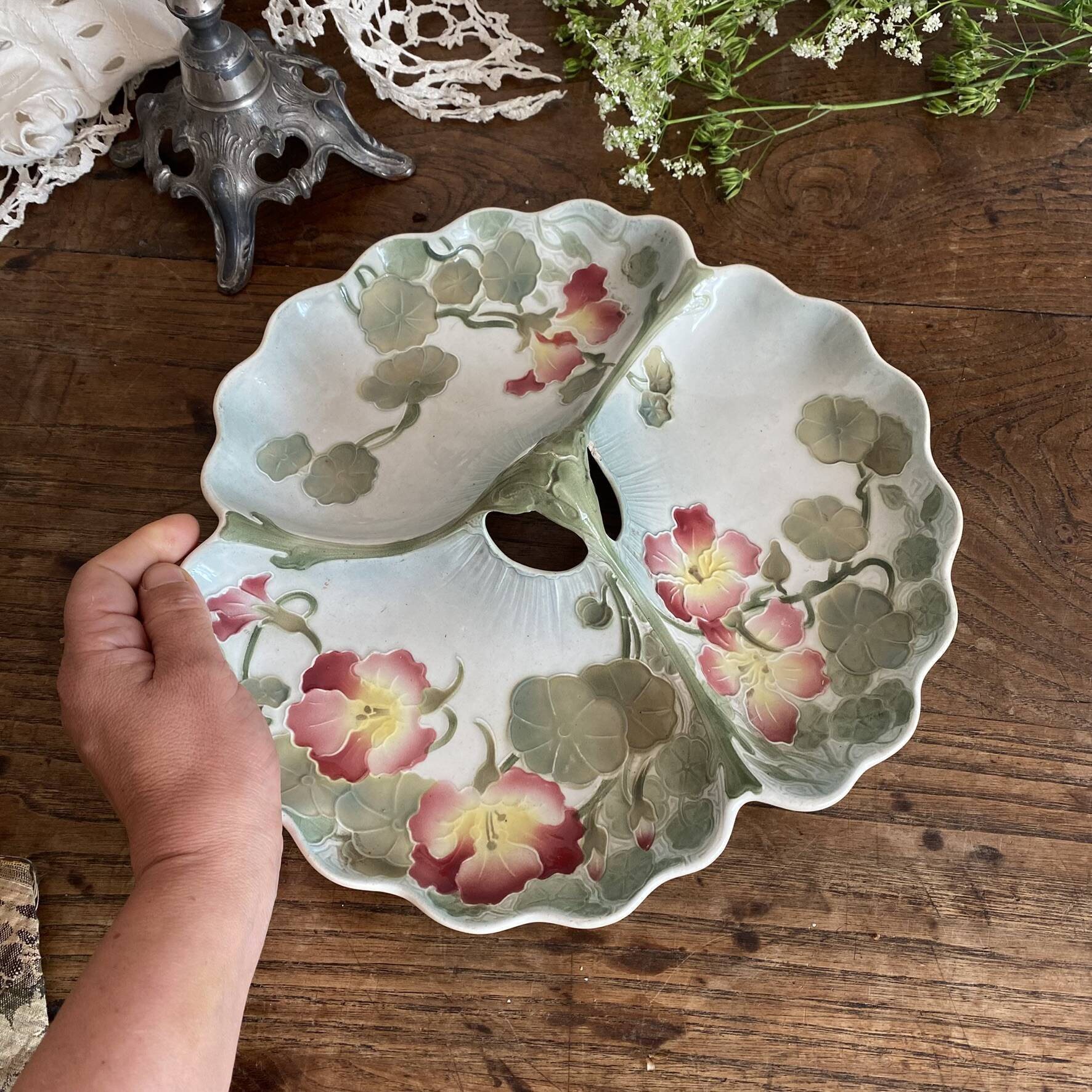 Art Nouveau barbotine serving platter