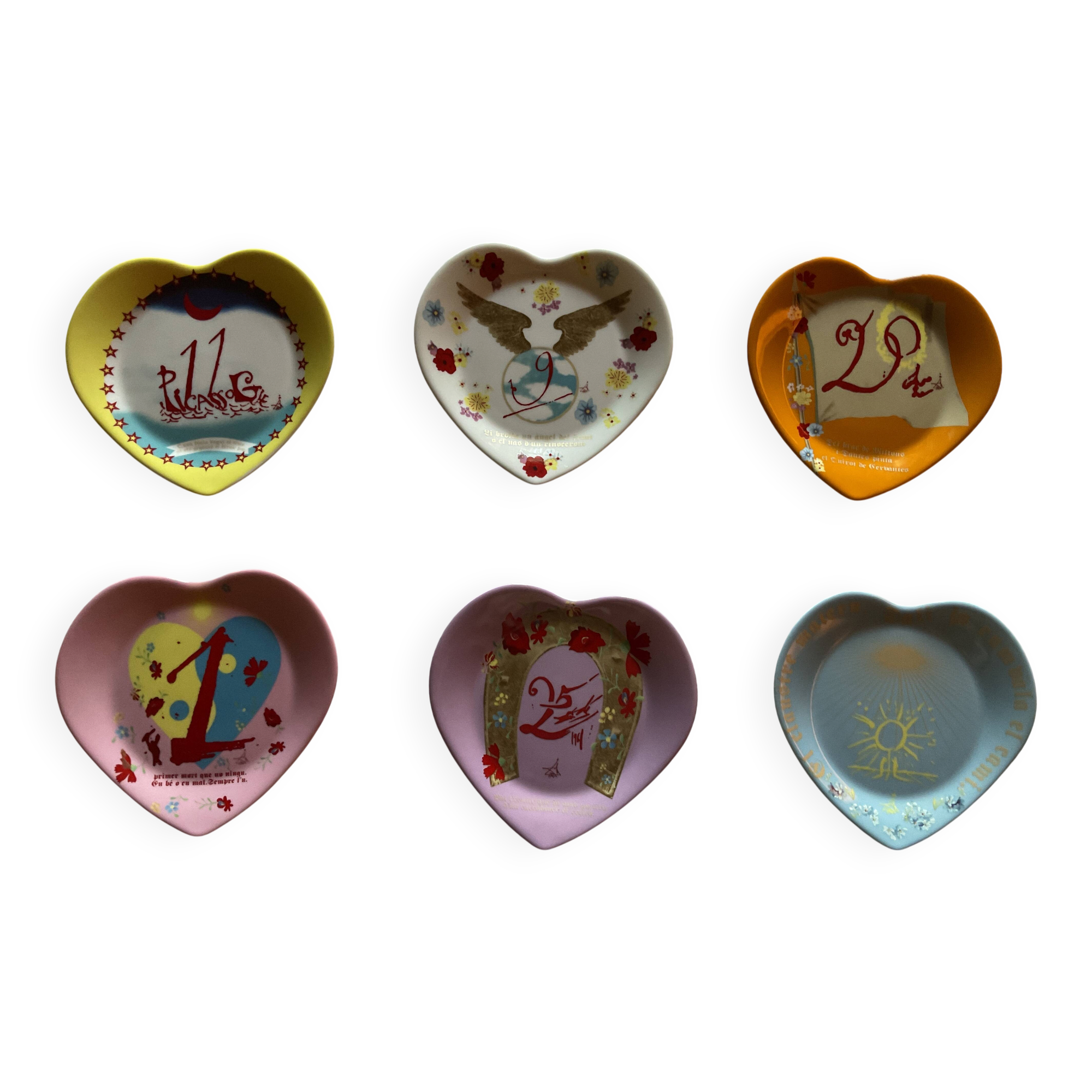 6 small heart-shaped porcelain plates Philippe Deshoulieres Salvador Dali