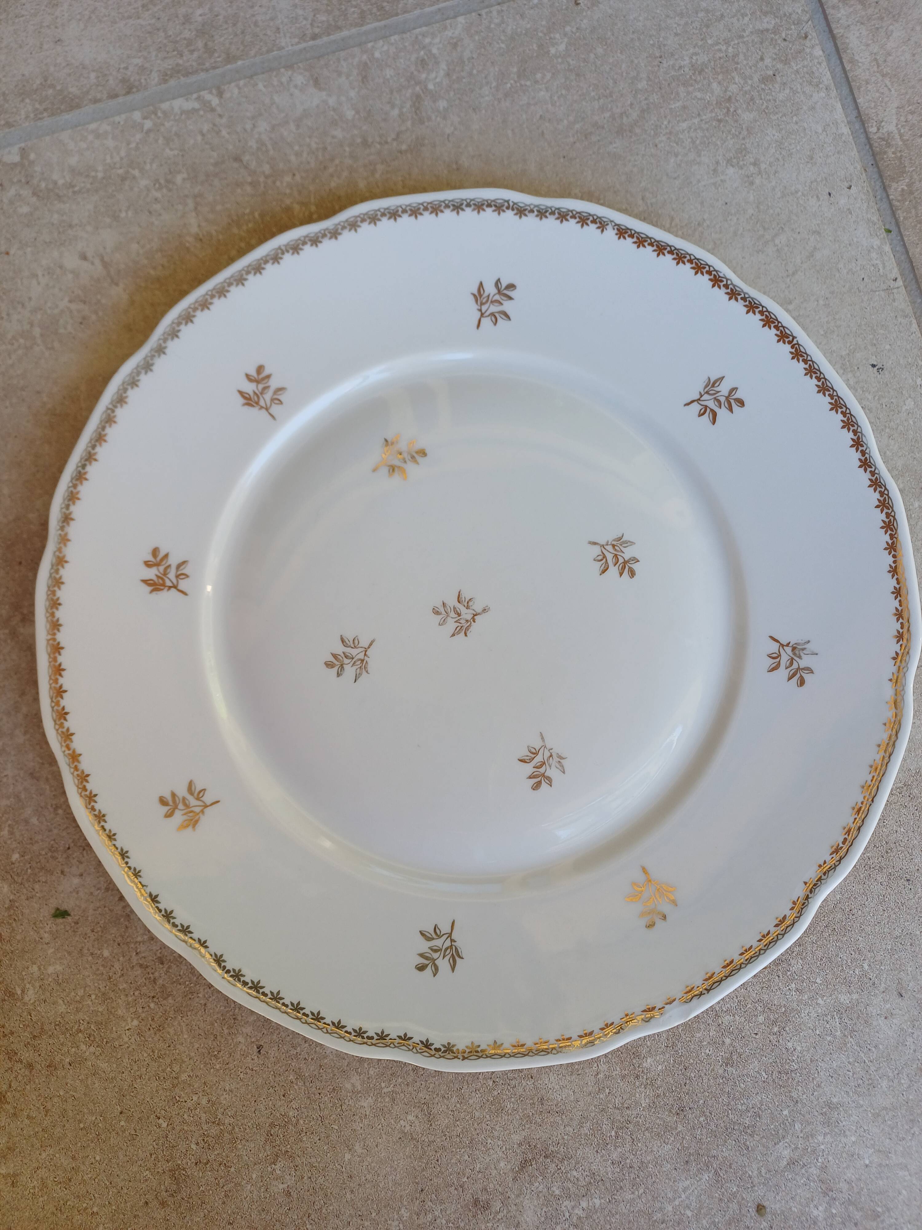 A lot of old white and gold porcelain plates T de F.