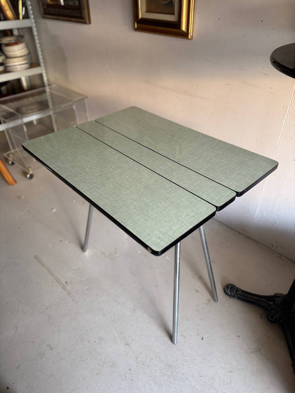 Vintage folding table light blue formica