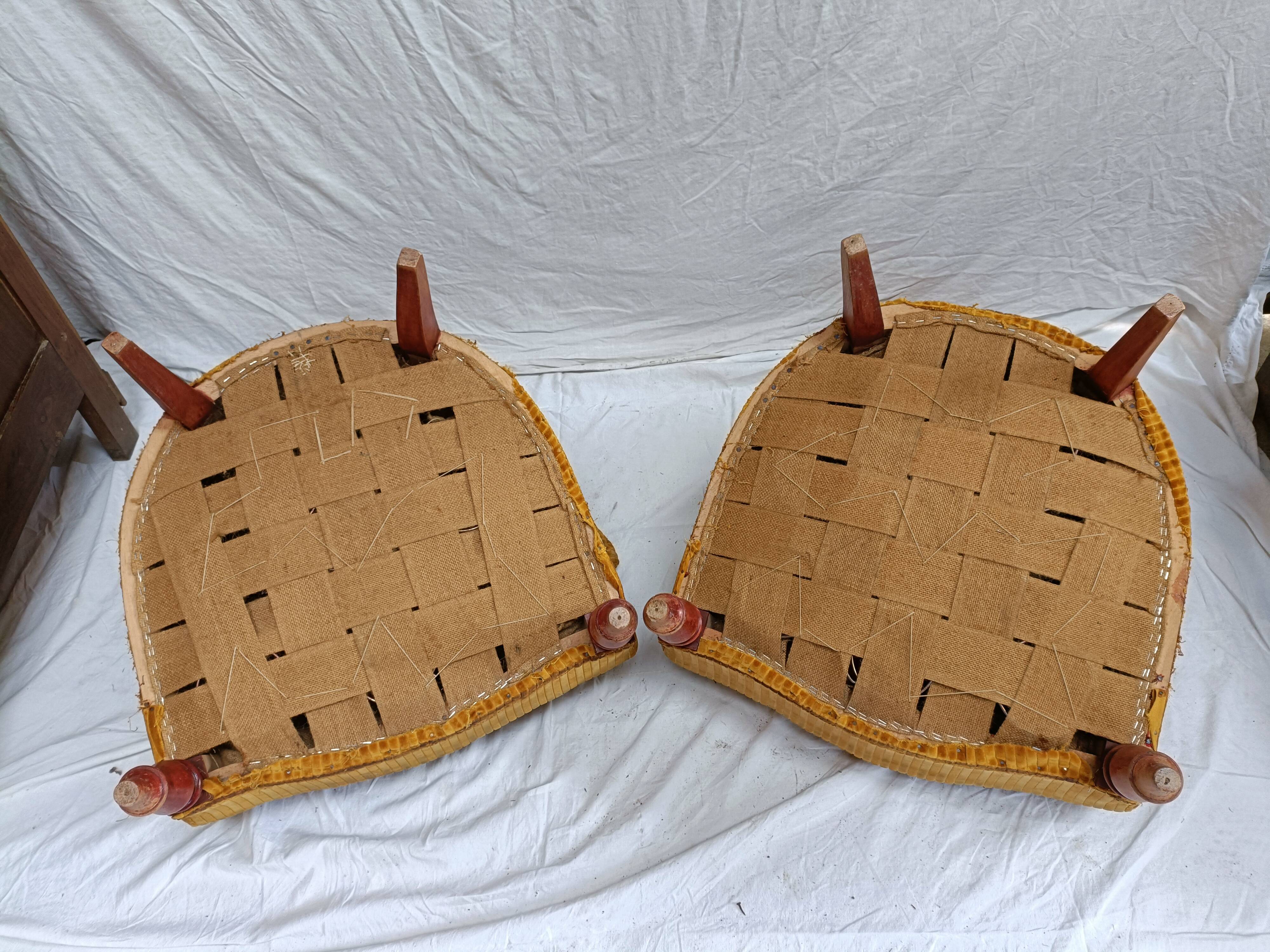 Pair of beech toad armchairs