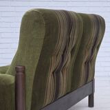 1970s, Scandinavian 2-seater sofa, green furniture velour, beech wood.