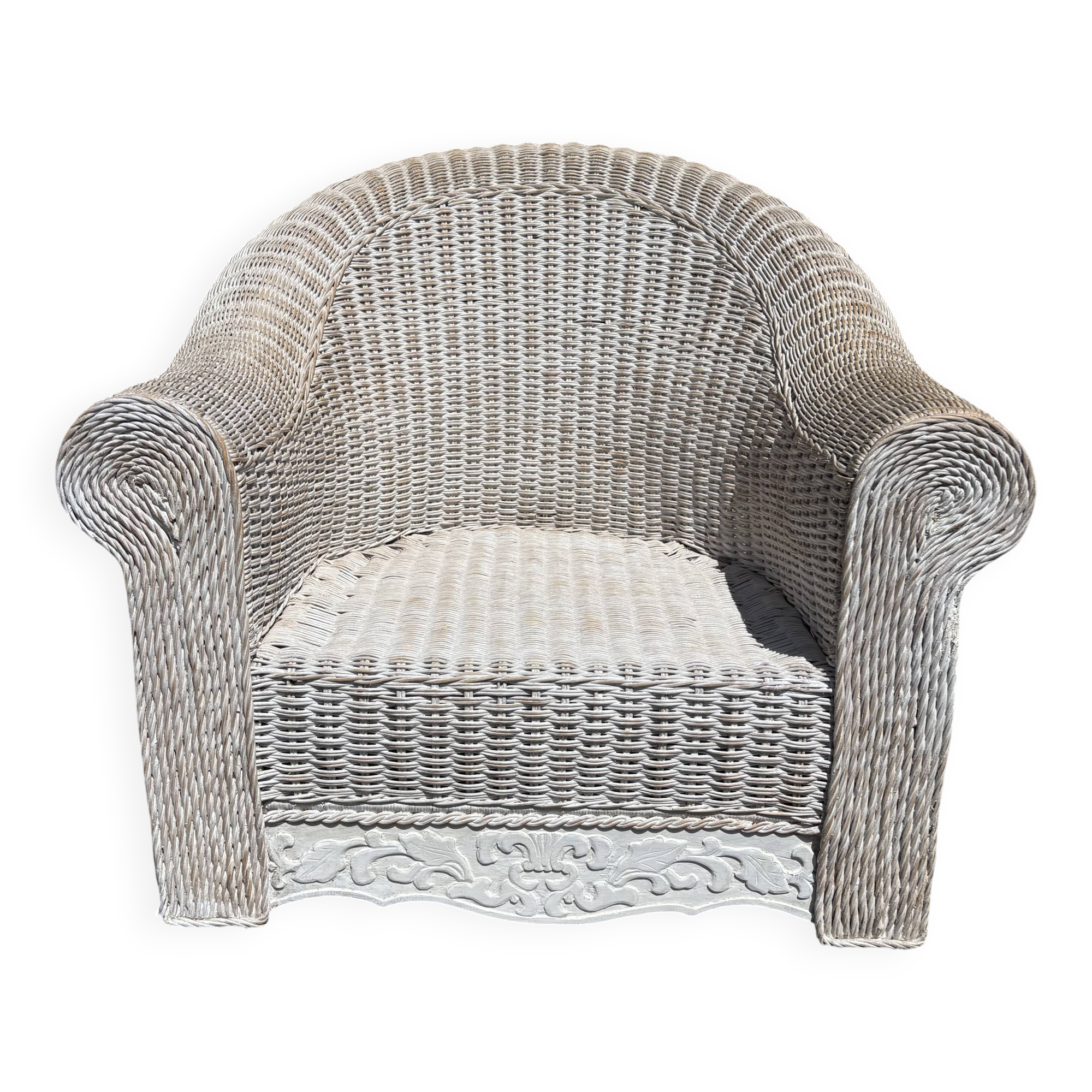 Large painted wicker armchair, 20th century, winter garden