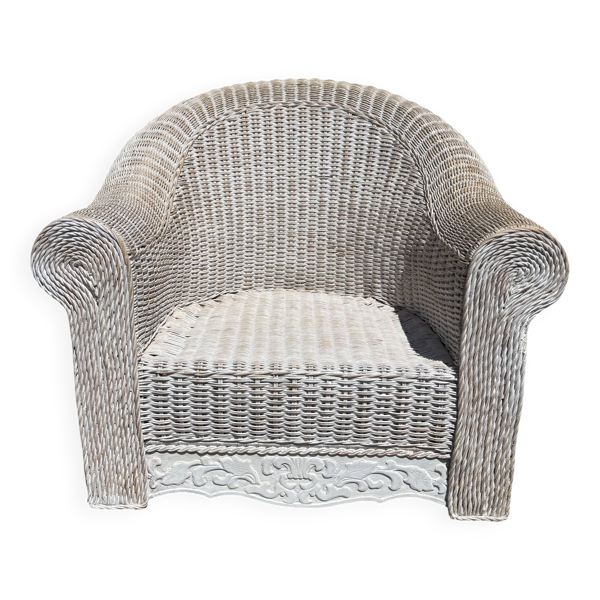 Grand fauteuil en osier peint, XXème, jardin d'hiver