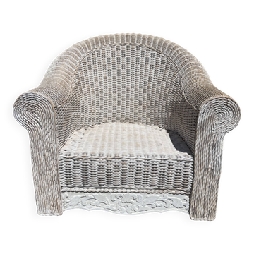 Grand fauteuil en osier peint, XXème, jardin d'hiver