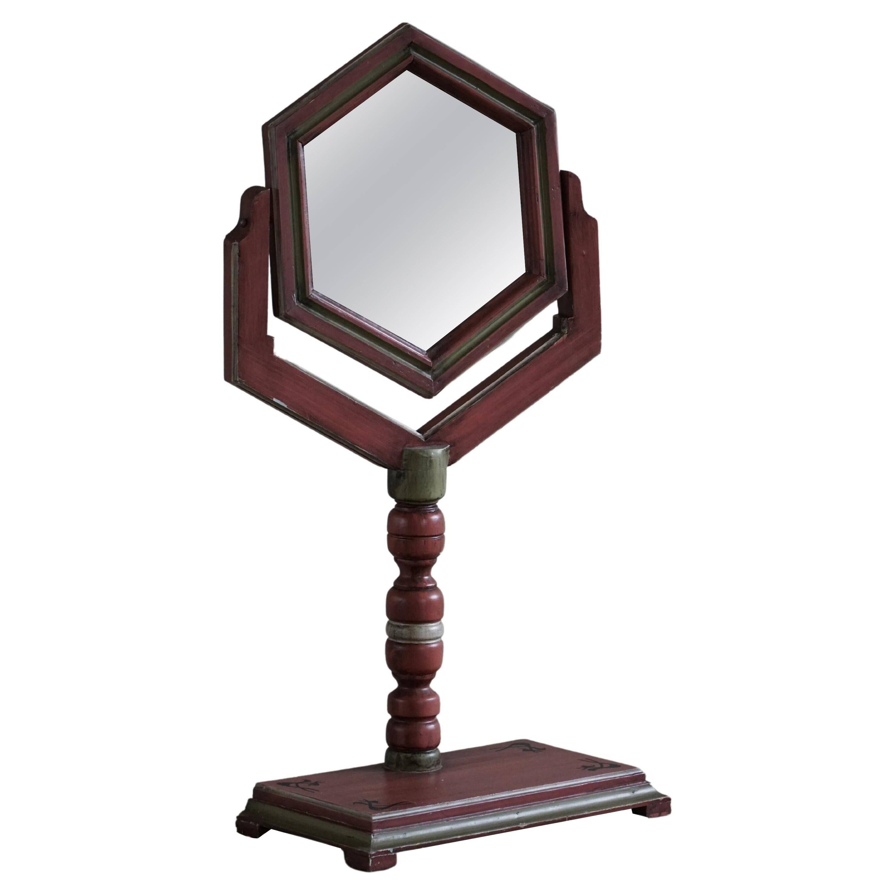 A pine table mirror by a Swedish cabinetmaker, folk art, early 20th century.