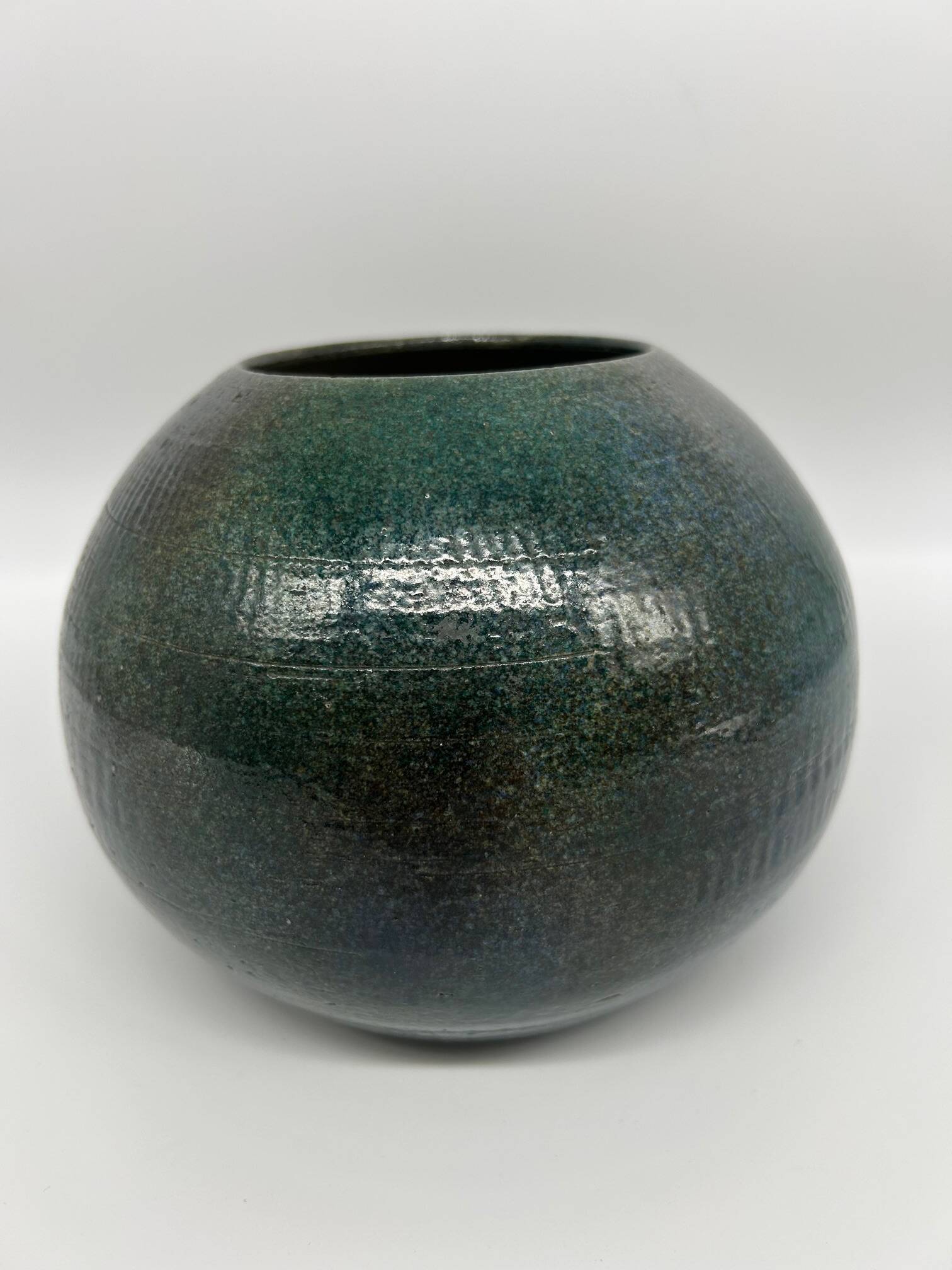 blue green ball vase