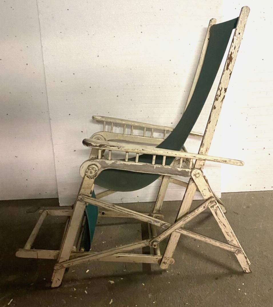 Pair of old 20th century lacquered wood deckchairs