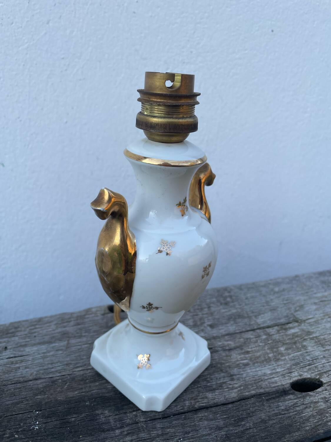 White and gold Limoges porcelain lamp