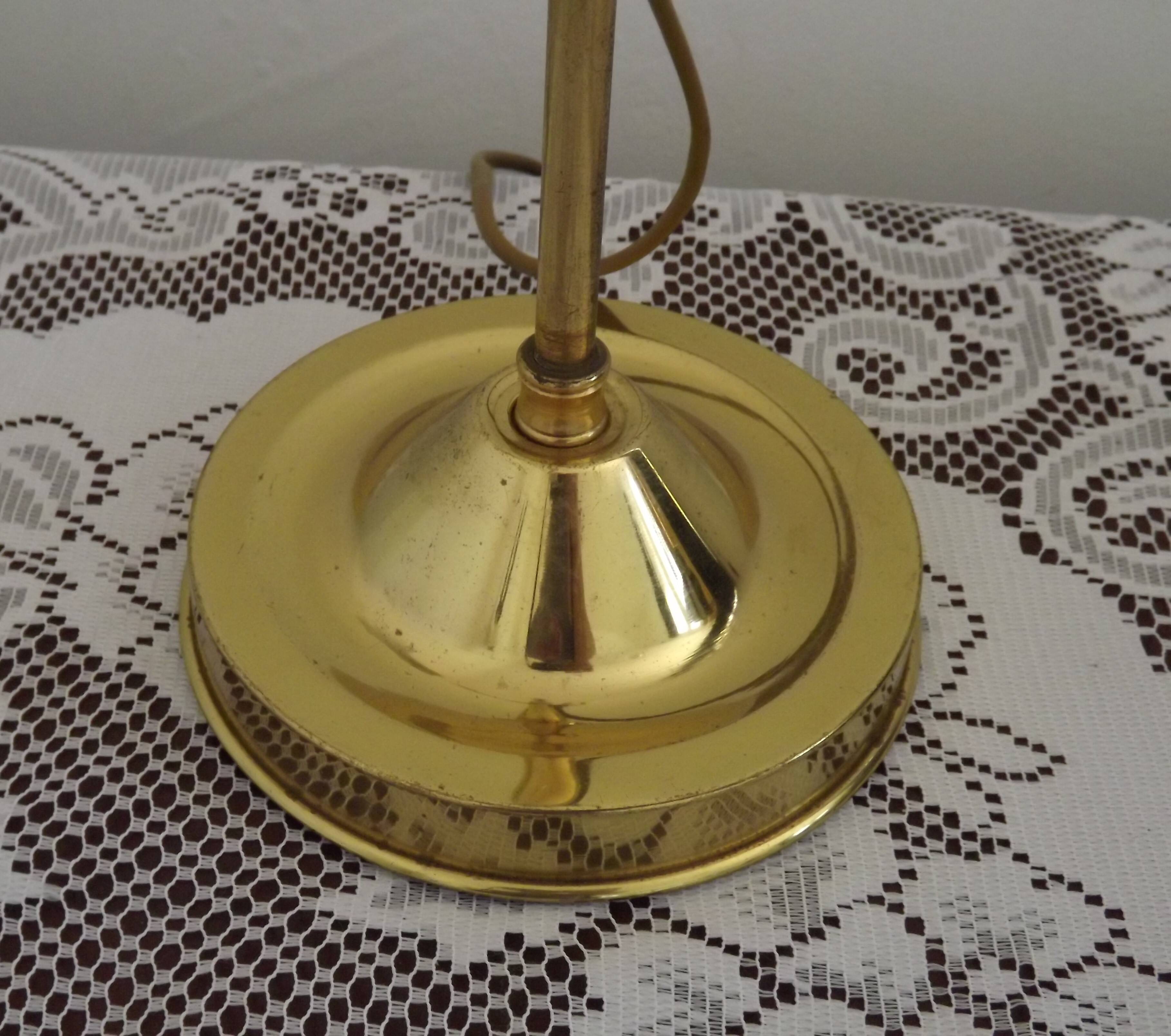 French antique brass goose neck table lamp with white opaque glass shade 5468.