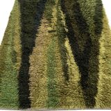 Green scandinavian modernist design wool rya rug woven handmade vintage 1960s