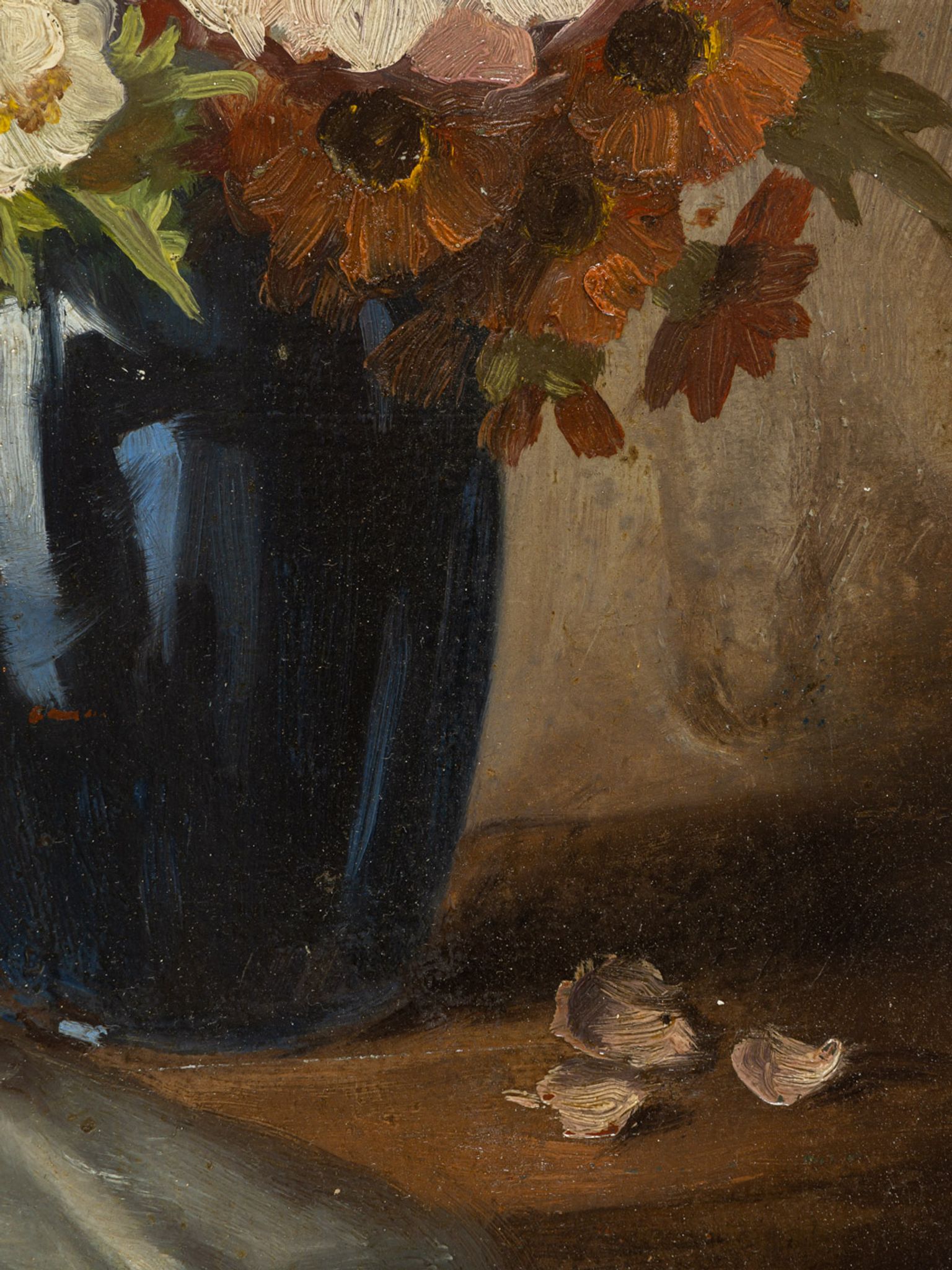 Bouquet de fleurs , Huile sur assiettes , 55 x 66 cm