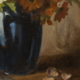 Bouquet de fleurs , Huile sur assiettes , 55 x 66 cm