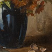 Bouquet de fleurs , Huile sur assiettes , 55 x 66 cm
