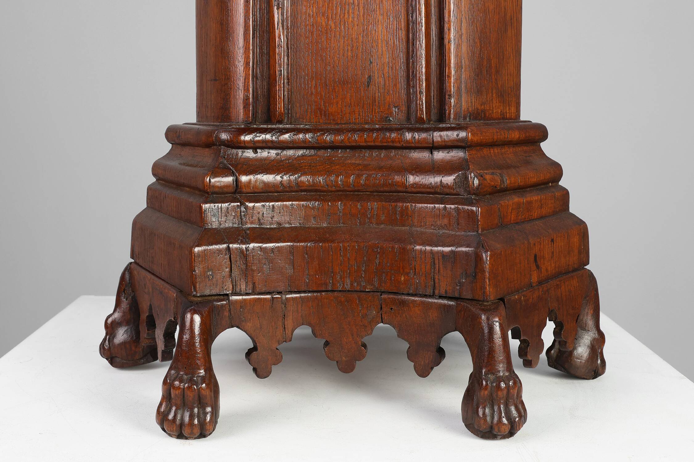 Neo-Gothic Oak Umbrella Stand with Sculptural Carving, France, 19th Century