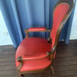 Antique solid wood armchair – Louis XV style – red upholstery, 19th century
