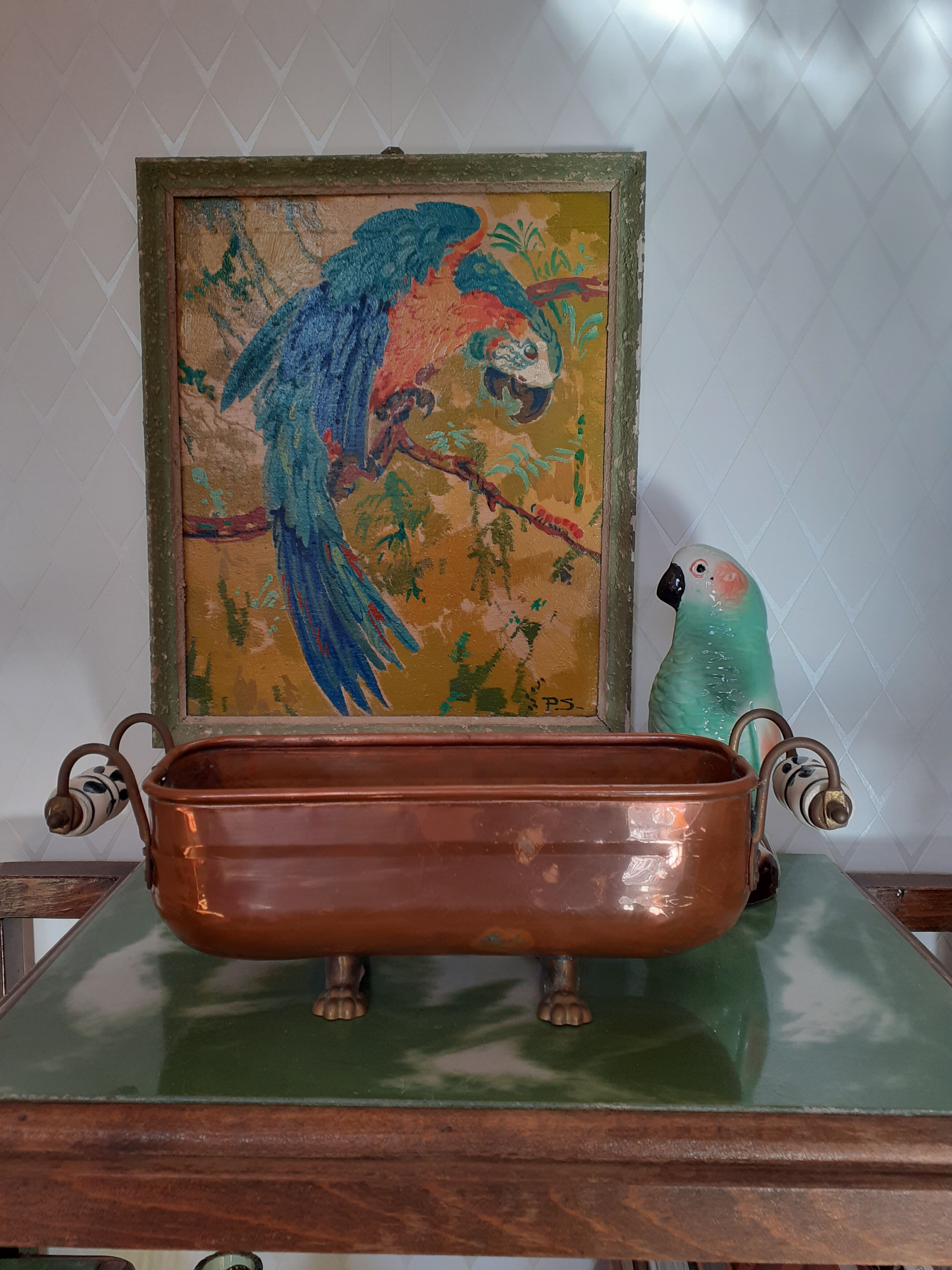 Copper planter porcelain handles
