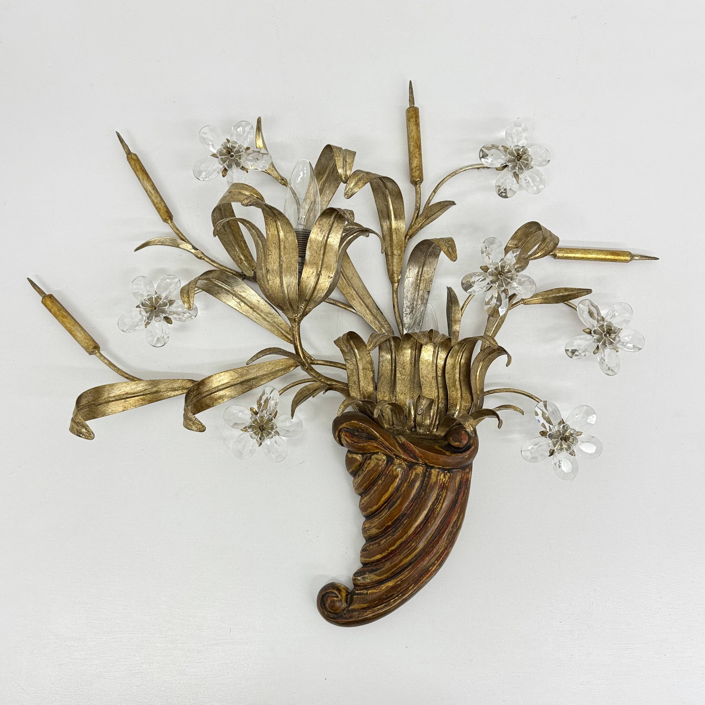 Mid-century design banci style wall lamp sconce crystal flower bouquet