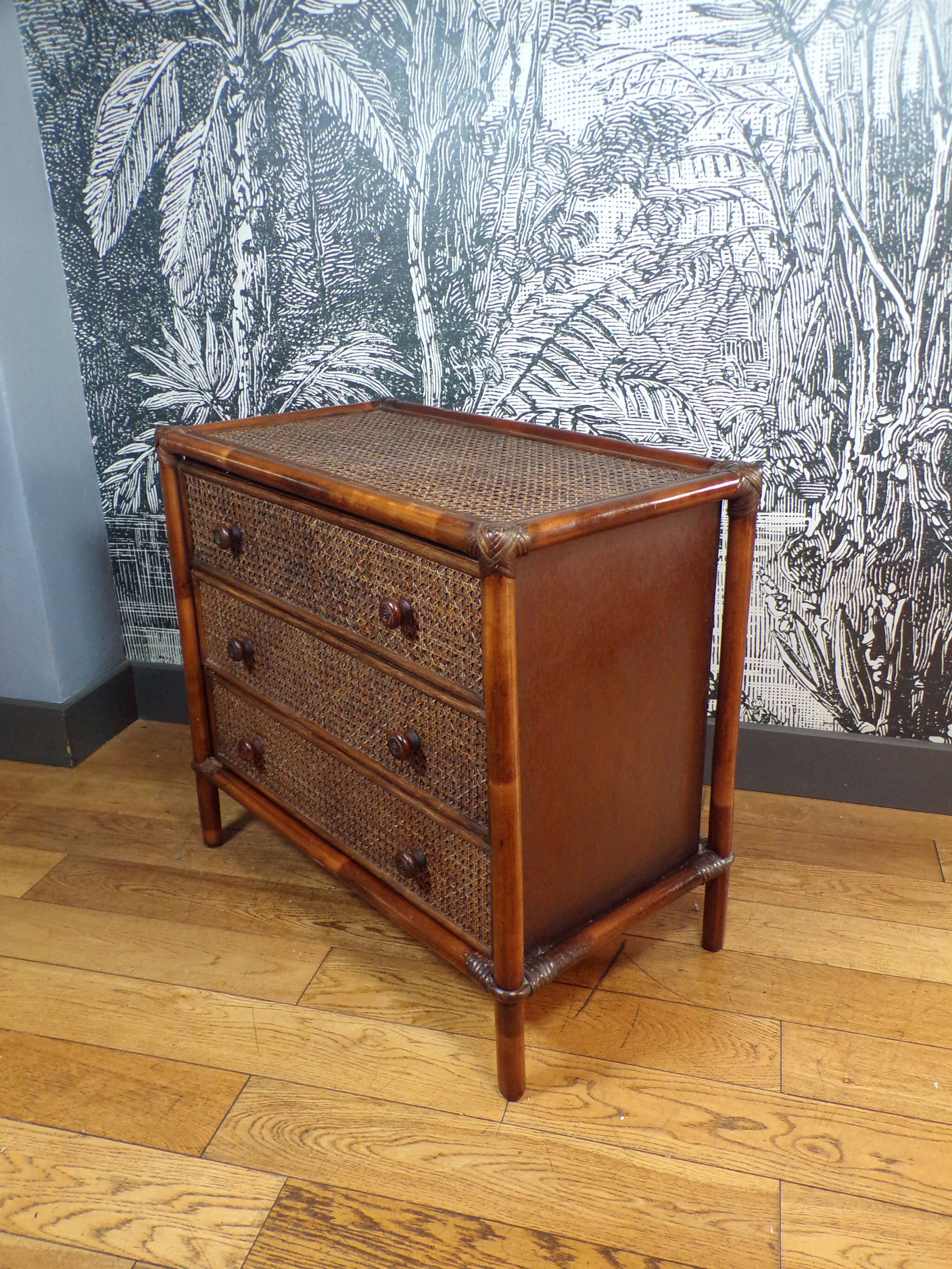 Vintage 3-drawer rattan chest of drawers