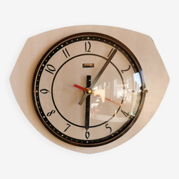 Horloge formica vintage pendule murale silencieuse octogonale "FFR frêne blanc noir"