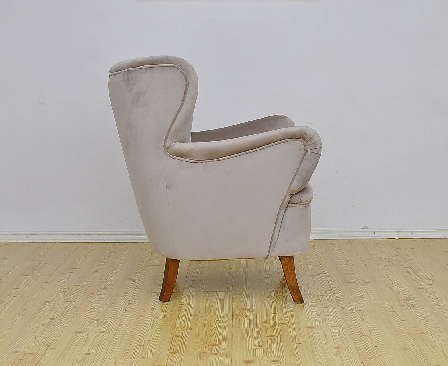 Swedish Velvet Wingback Armchair, 1950s
