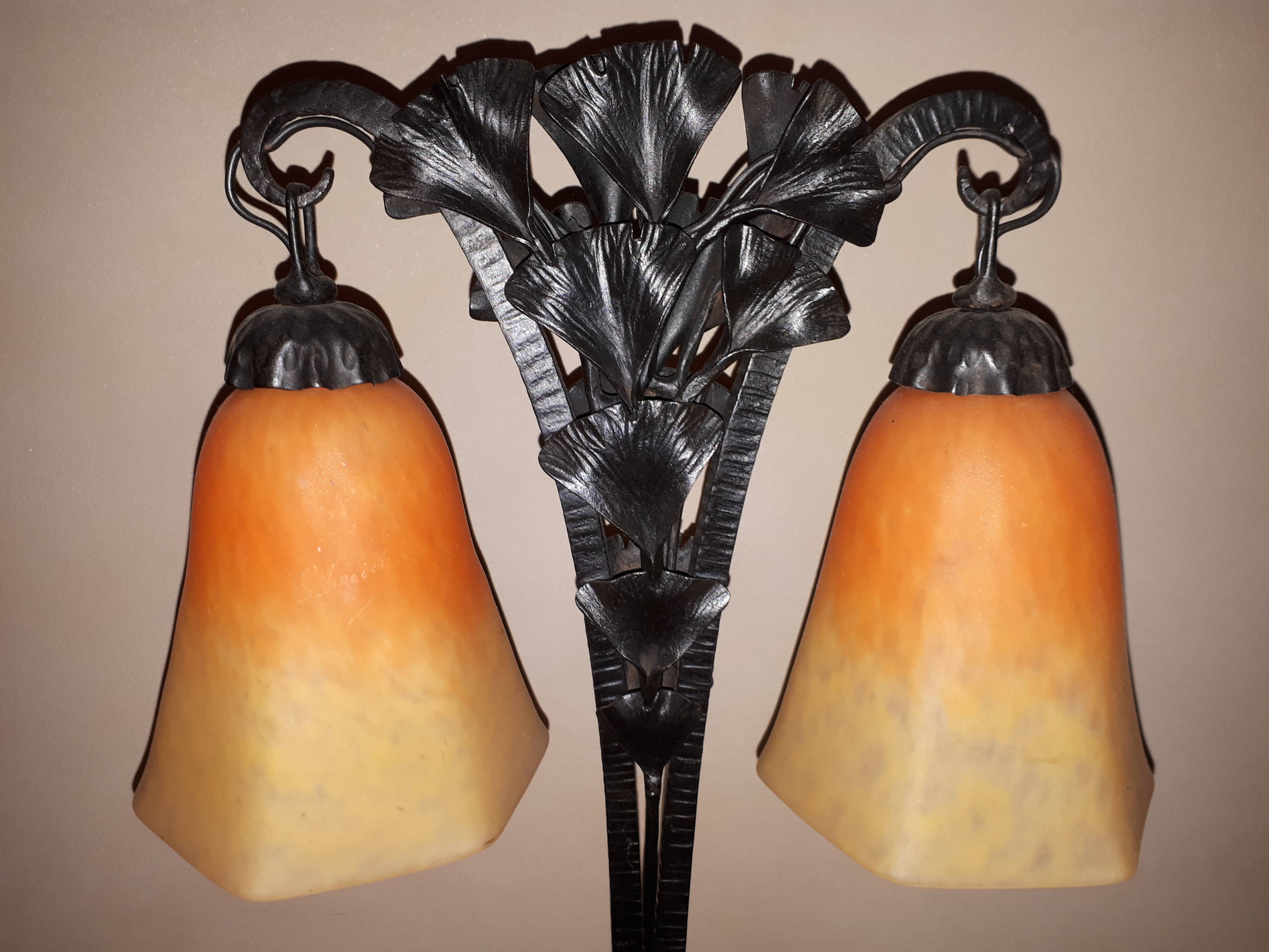 Art Deco Wrought Iron Lamp by Charles Schneider