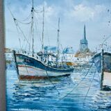 Marine, oil on canvas "Bâteaux les sables d'Olonne" signed Rossini