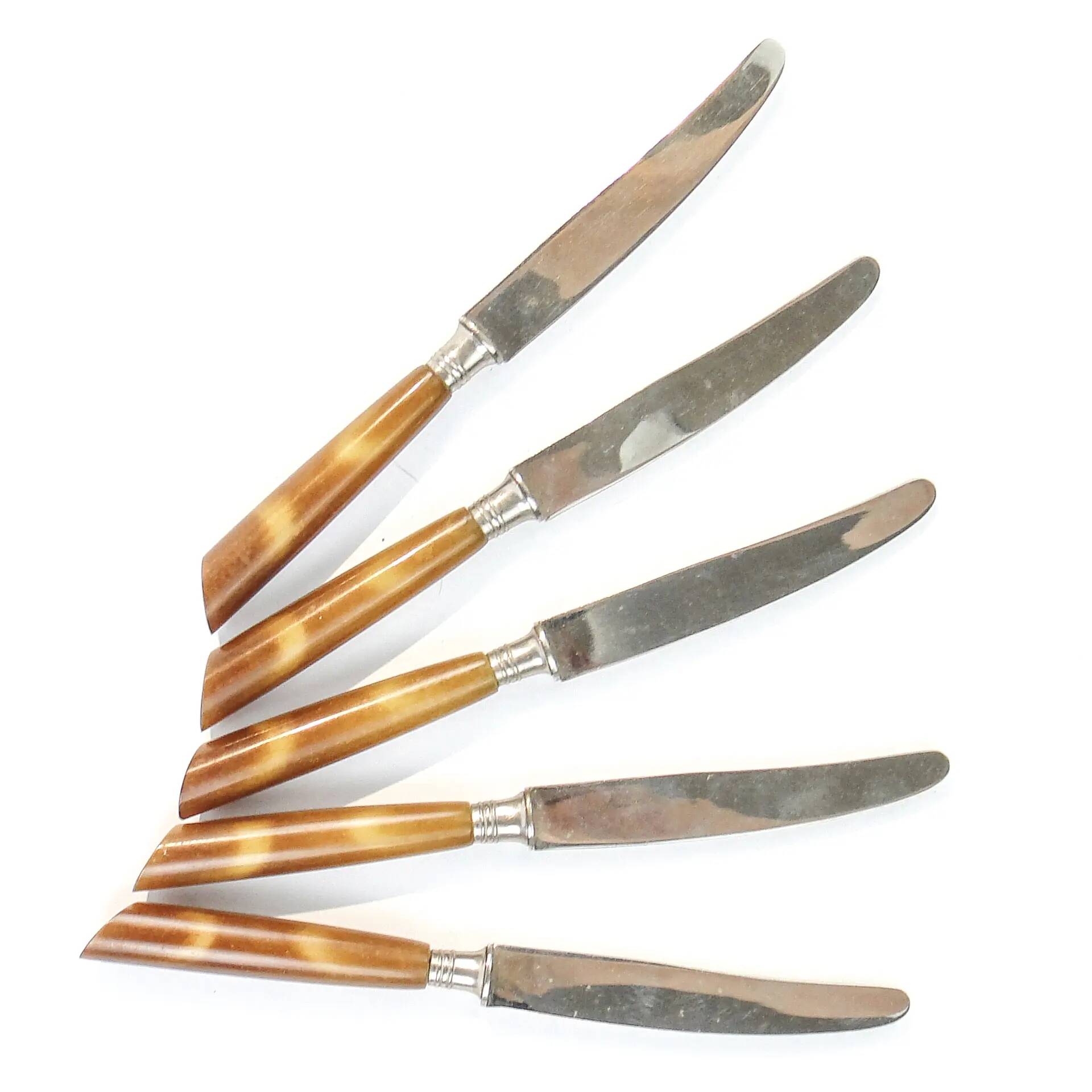 Set of knives, mid-century modern, brown bakelite, Sweden, 1950s