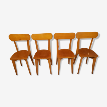 Set of 4 light wood bistro chairs