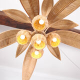 Coconut tree & palm tree pendant light in natural rattan