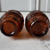 Duo of salt shaker, pepper in amber glass 70s