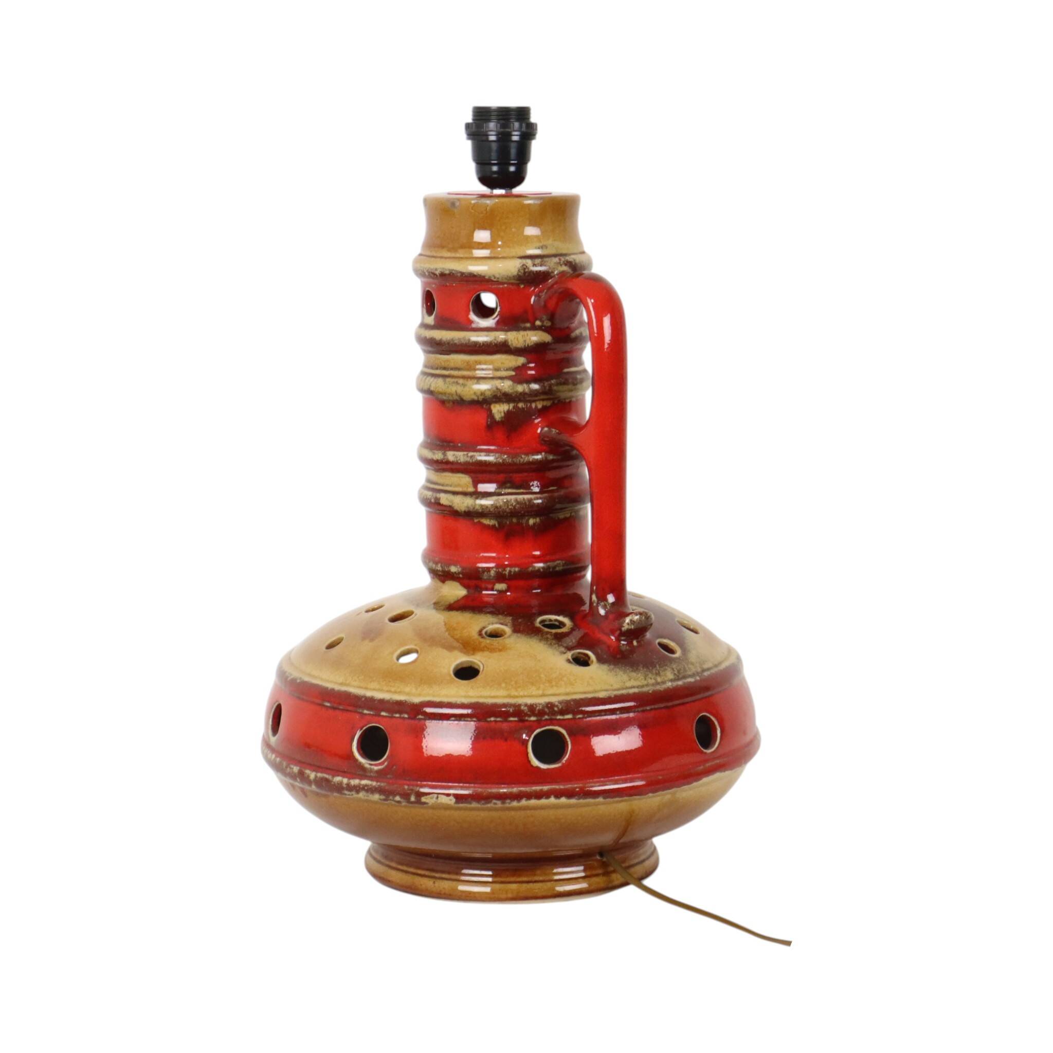 Large Red and Yellow Ceramic Lamp Base, Kil, Scandinavia, 51 cm