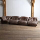 Patate modular sofa in original light brown leather, Airborne France 1970s