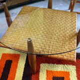 Vintage coffee table in woven wicker and rattan glass from the 60s/70s