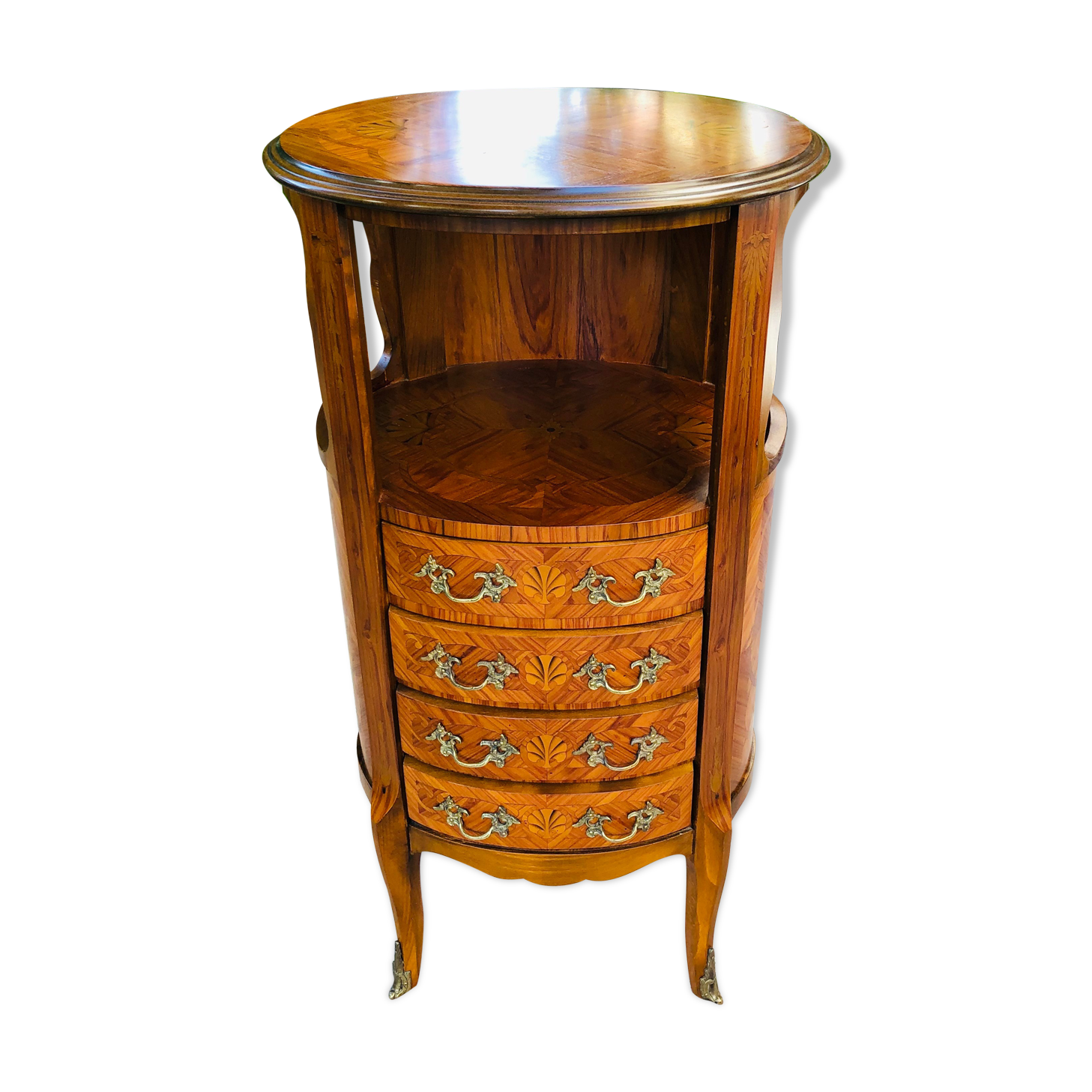 Bedside table in Louis XV style marquetry